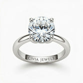 Silver Round Cut Solitaire Engagement Ring with Sculpted Tapered Shank