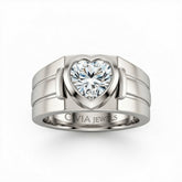 Silver Heart Cut Bezel Set Solitaire Engagement Ring with Smooth Band