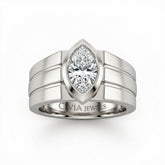 Silver Marquise Cut Bezel Set Solitaire Engagement Ring with Smooth Band