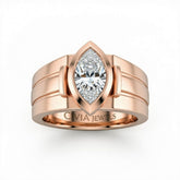 Rose Gold Marquise Cut Bezel Set Solitaire Engagement Ring with Smooth Band