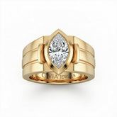 Yellow Gold Marquise Cut Bezel Set Solitaire Engagement Ring with Smooth Band