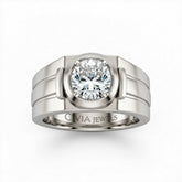Silver Oval Cut Bezel Set Solitaire Engagement Ring with Smooth Band