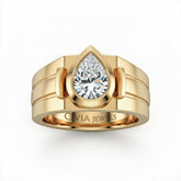 Yellow Gold Pear Cut Bezel Set Solitaire Engagement Ring with Smooth Band