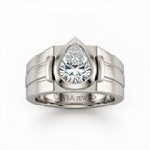 Silver Pear Cut Bezel Set Solitaire Engagement Ring with Smooth Band