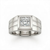 Silver Princess Cut Bezel Set Solitaire Engagement Ring with Smooth Band