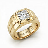 Yellow Gold Princess Cut Bezel Set Solitaire Engagement Ring with Smooth Band