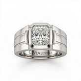 Silver Radiant Cut Bezel Set Solitaire Engagement Ring with Smooth Band