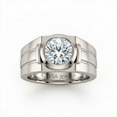 White Gold Round Cut Bezel Set Solitaire Engagement Ring with Smooth Band