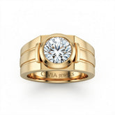 Yellow Gold Round Cut Bezel Set Solitaire Engagement Ring with Smooth Band