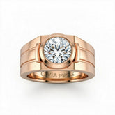 Rose Gold Round Cut Bezel Set Solitaire Engagement Ring with Smooth Band