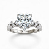 Silver Heart Cut Engagement Ring With Diamond Scatter Accent Shoulders And Classic Four-Prong Setting