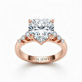 Rose Gold Heart Cut Engagement Ring With Diamond Scatter Accent Shoulders And Classic Four-Prong Setting