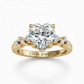 Yellow Gold Heart Cut Engagement Ring With Diamond Scatter Accent Shoulders And Classic Four-Prong Setting