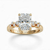 Yellow Gold Radiant Cut Engagement Ring With Diamond Scatter Accent Shoulders And Classic Four-Prong Setting