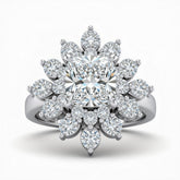 White Gold Cushion Cut Cluster Halo Engagement Ring With Floral Diamond Frame