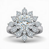 Silver Heart Cut Cluster Halo Engagement Ring With Floral Diamond Frame