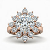 Rose Gold Heart Cut Cluster Halo Engagement Ring With Floral Diamond Frame