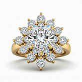 Yellow Gold Heart Cut Cluster Halo Engagement Ring With Floral Diamond Frame