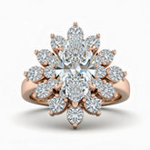 Rose Gold Marquise Cut Cluster Halo Engagement Ring With Floral Diamond Frame