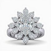 White Gold Marquise Cut Cluster Halo Engagement Ring With Floral Diamond Frame