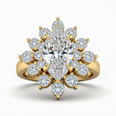 Yellow Gold Marquise Cut Cluster Halo Engagement Ring With Floral Diamond Frame