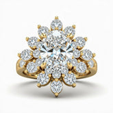 Yellow Gold Oval Cut Cluster Halo Engagement Ring With Floral Diamond Frame