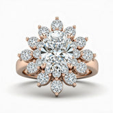Rose Gold Oval Cut Cluster Halo Engagement Ring With Floral Diamond Frame