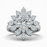 Silver Pear Cut Cluster Halo Engagement Ring With Floral Diamond Frame