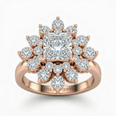 Rose Gold Princess Cut Cluster Halo Engagement Ring With Floral Diamond Frame