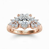 Rose Gold Heart Cut Engagement Ring With Marquise Diamond Cluster Side Accents