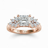Rose Gold Radiant Cut Engagement Ring With Marquise Diamond Cluster Side Accents