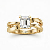 Yellow Gold Emerald Cut Solitaire Engagement Ring With Sculpted Multirow Twist Shank