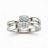 Silver Oval Cut Solitaire Engagement Ring With Sculpted Multirow Twist Shank