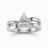 Silver Pear Cut Solitaire Engagement Ring With Sculpted Multirow Twist Shank