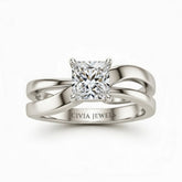 Silver Princess Cut Solitaire Engagement Ring With Sculpted Multirow Twist Shank