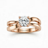 Rose Gold Round Cut Solitaire Engagement Ring With Sculpted Multirow Twist Shank