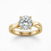 Yellow Gold Cushion Brilliant Solitaire Engagement Ring With Elegant Split Twist Shank