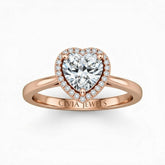 Rose Gold Heart Cut Halo Engagement Ring With Classic Four Prong Setting And Slim Band