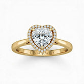 Yellow Gold Heart Cut Halo Engagement Ring With Classic Four Prong Setting And Slim Band