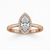 Rose Gold Marquise Cut Halo Engagement Ring With Classic Four Prong Setting And Slim Band
