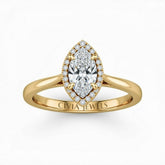 Yellow Gold Marquise Cut Halo Engagement Ring With Classic Four Prong Setting And Slim Band
