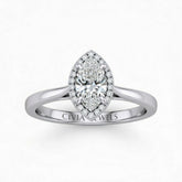 White Gold Marquise Cut Halo Engagement Ring With Classic Four Prong Setting And Slim Band