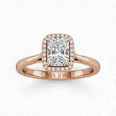 Rose Gold Radiant Cut Halo Engagement Ring With Classic Four Prong Setting And Slim Band