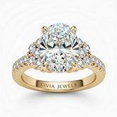 Yellow Gold Oval Cut Engagement Ring With Diamond Cluster Side Accents And Pavé Band