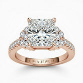 Rose Gold Princess Cut Engagement Ring With Diamond Cluster Side Accents And Pavé Band