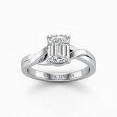 White Gold Emerald Brilliant Solitaire Engagement Ring With Elegant Split Twist Shank