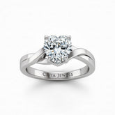 White Gold Heart Brilliant Solitaire Engagement Ring With Elegant Split Twist Shank