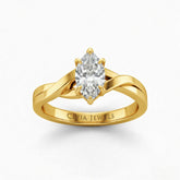 Yellow Gold Marquise Brilliant Solitaire Engagement Ring With Elegant Split Twist Shank