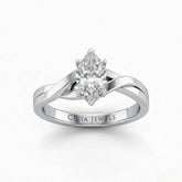 Silver Marquise Brilliant Solitaire Engagement Ring With Elegant Split Twist Shank