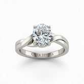 Silver Oval Brilliant Solitaire Engagement Ring With Elegant Split Twist Shank
